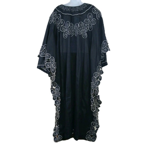 Vintage Ashanti Women Dark Blue African 100% Linen Kimono Kaftan Embroidered OS - Picture 14 of 16